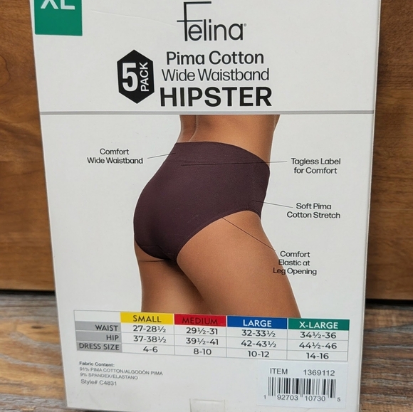 NWT Felina Wide Waistband Hipster 5-Pack Underwear Burgundy Red Cotton L & XL - Picture 5 of 5